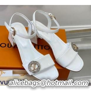 Pretty Style Louis Vuitton Patent Leather Heel Sandals 5.5cm with Crystal LV Circle White 607123