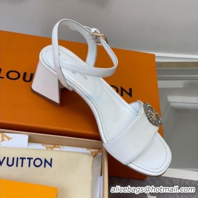 Pretty Style Louis Vuitton Patent Leather Heel Sandals 5.5cm with Crystal LV Circle White 607123