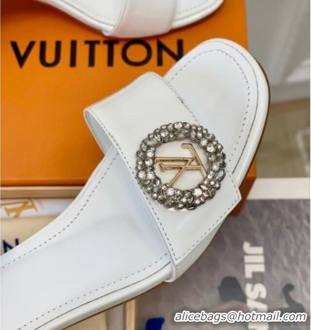 Pretty Style Louis Vuitton Patent Leather Heel Sandals 5.5cm with Crystal LV Circle White 607123