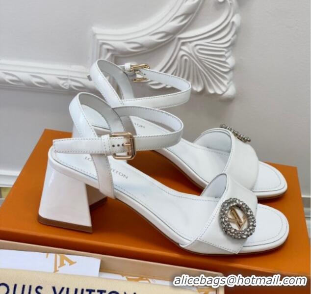 Pretty Style Louis Vuitton Patent Leather Heel Sandals 5.5cm with Crystal LV Circle White 607123