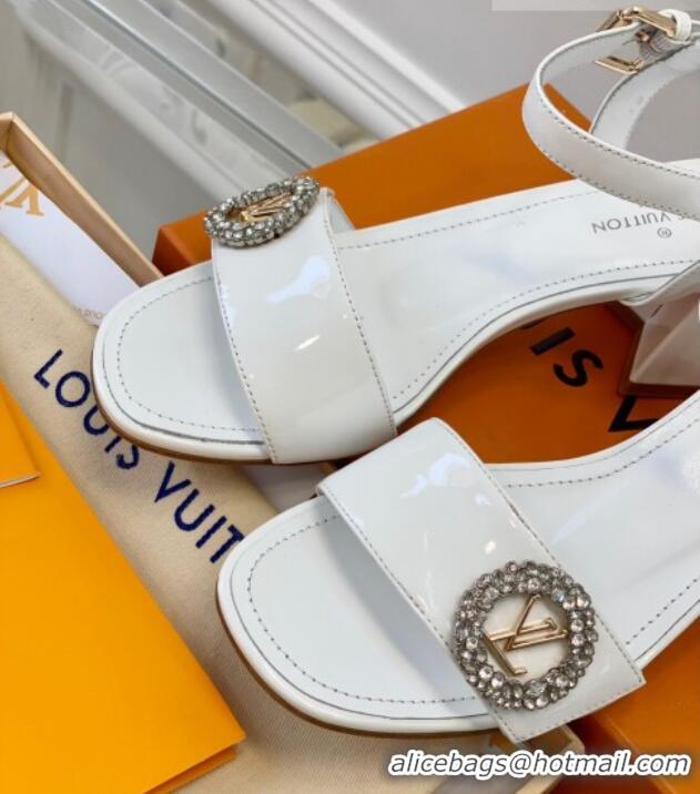 Pretty Style Louis Vuitton Patent Leather Heel Sandals 5.5cm with Crystal LV Circle White 607123