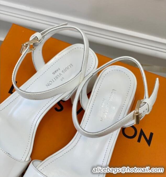 Pretty Style Louis Vuitton Patent Leather Heel Sandals 5.5cm with Crystal LV Circle White 607123