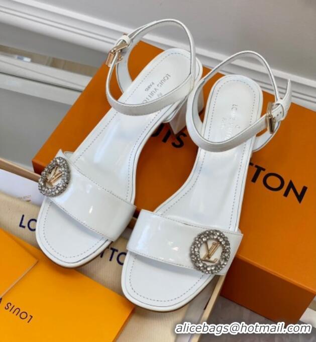 Pretty Style Louis Vuitton Patent Leather Heel Sandals 5.5cm with Crystal LV Circle White 607123