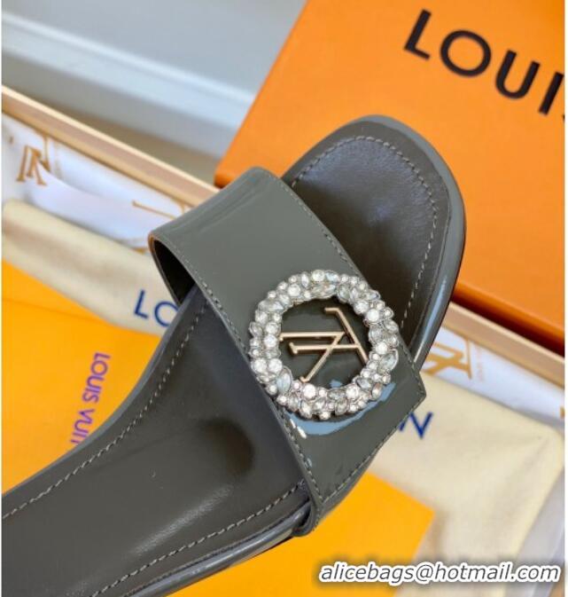 Good Product Louis Vuitton Patent Leather Heel Sandals 5.5cm with Crystal LV Circle Grey 607128