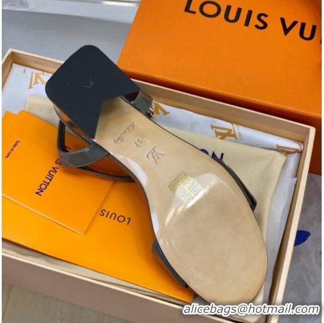 Good Product Louis Vuitton Patent Leather Heel Sandals 5.5cm with Crystal LV Circle Grey 607128