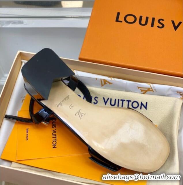 Purchase Louis Vuitton Patent Leather Heel Sandals 5.5cm with Crystal LV Circle Black 607130