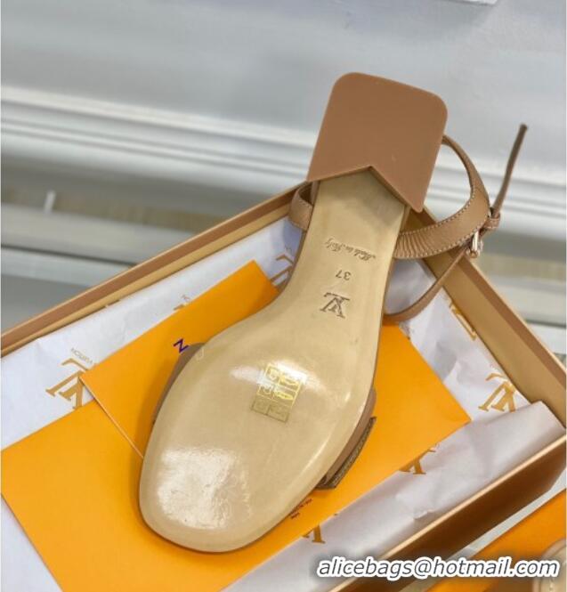 Charming Louis Vuitton Grained Leather Heel Sandals 5.5cm with LV Circle Beige 607131