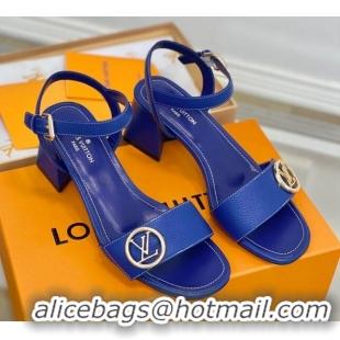 Cheap Price Louis Vuitton Grained Leather Heel Sandals 5.5cm with LV Circle Blue 607133