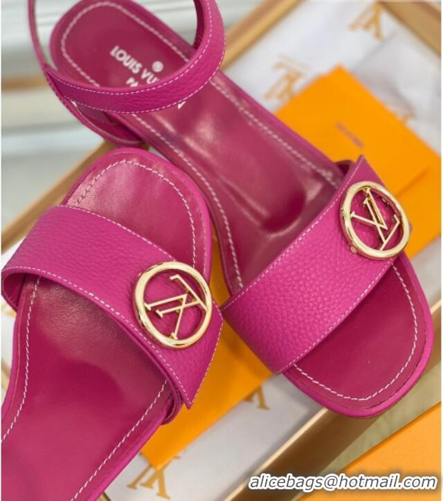 Best Grade Louis Vuitton Grained Leather Heel Sandals 5.5cm with LV Circle Dark Pink 607134