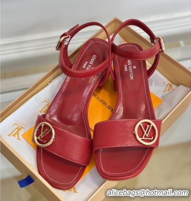 Low Price Louis Vuitton Grained Leather Heel Sandals 5.5cm with LV Circle Red 607136