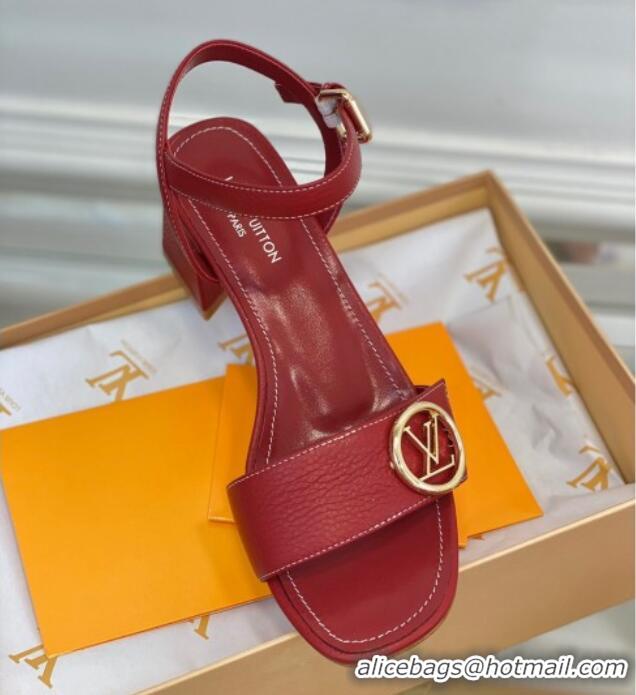 Low Price Louis Vuitton Grained Leather Heel Sandals 5.5cm with LV Circle Red 607136