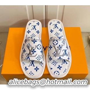 Most Popular Louis Vuitton LV Monogram Canvas Flat Slide Sandals White 608001