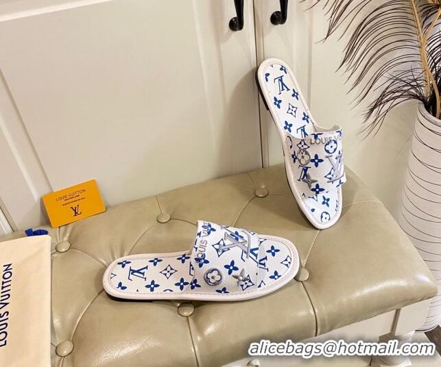 Most Popular Louis Vuitton LV Monogram Canvas Flat Slide Sandals White 608001