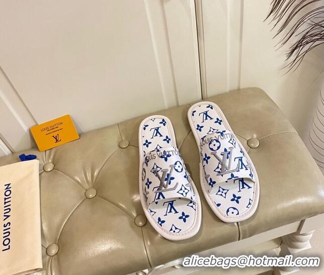 Most Popular Louis Vuitton LV Monogram Canvas Flat Slide Sandals White 608001