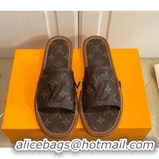 Pretty Style Louis Vuitton LV Monogram Canvas Flat Slide Sandals Brown 608002