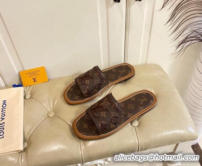 Pretty Style Louis Vuitton LV Monogram Canvas Flat Slide Sandals Brown 608002