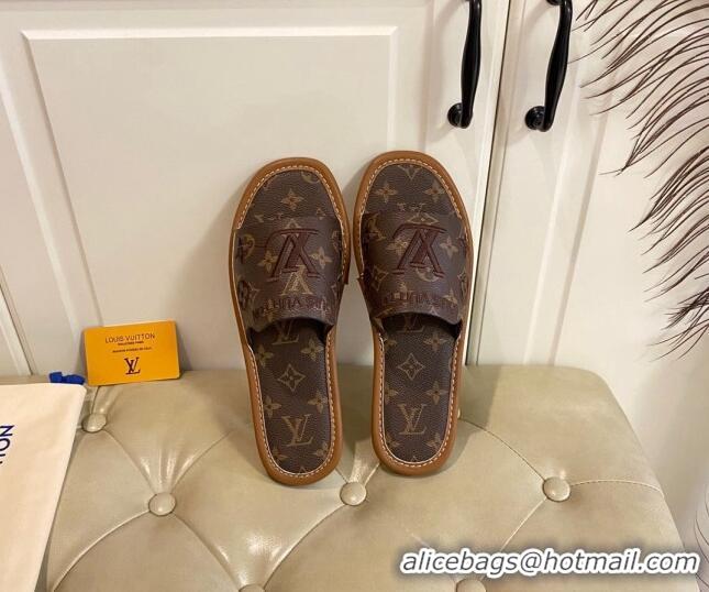 Pretty Style Louis Vuitton LV Monogram Canvas Flat Slide Sandals Brown 608002