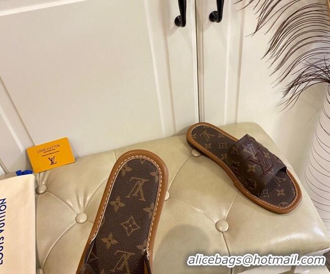 Pretty Style Louis Vuitton LV Monogram Canvas Flat Slide Sandals Brown 608002