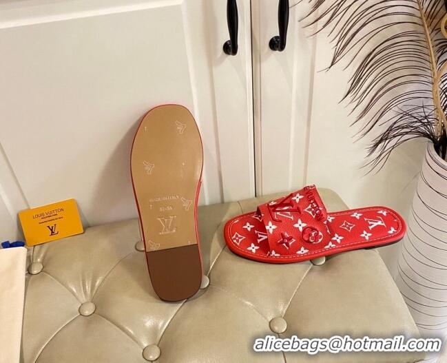 Top Grade Louis Vuitton LV Monogram Canvas Flat Slide Sandals Red 608003