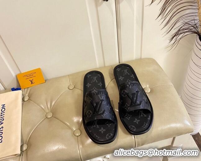 Charming Louis Vuitton LV Monogram Canvas Flat Slide Sandals Black 608004