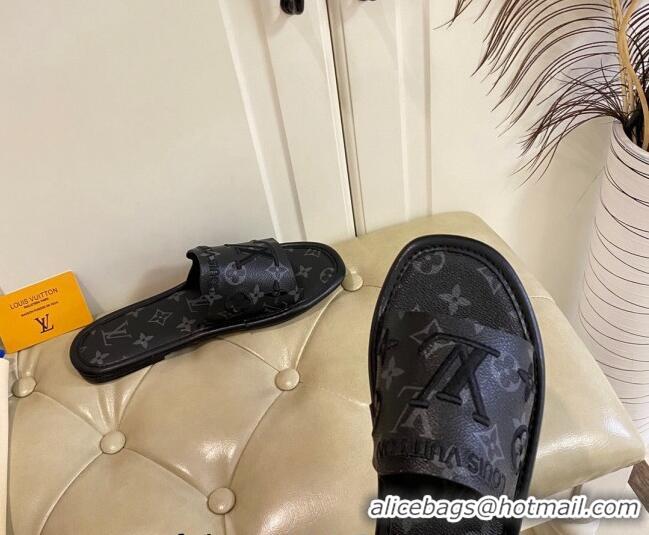 Charming Louis Vuitton LV Monogram Canvas Flat Slide Sandals Black 608004