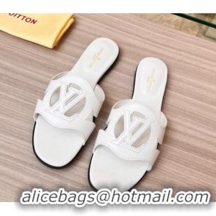 Stylish Louis Vuitton LV Isola Leather Flat Slide Sandals White 608005