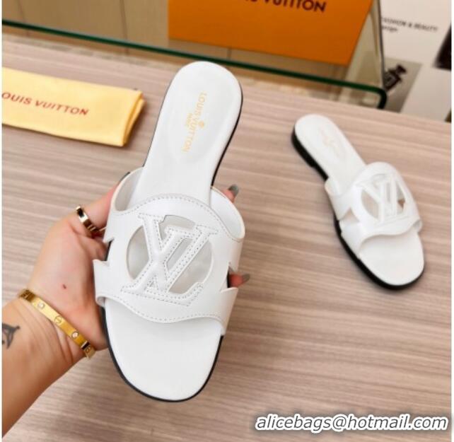 Stylish Louis Vuitton LV Isola Leather Flat Slide Sandals White 608005