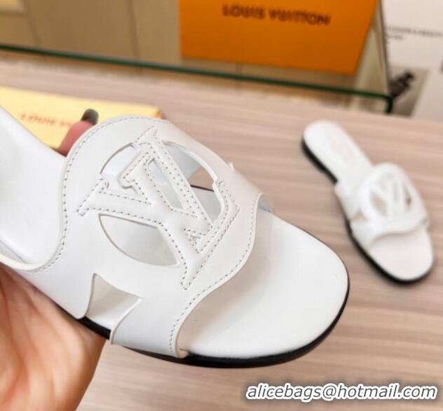 Stylish Louis Vuitton LV Isola Leather Flat Slide Sandals White 608005