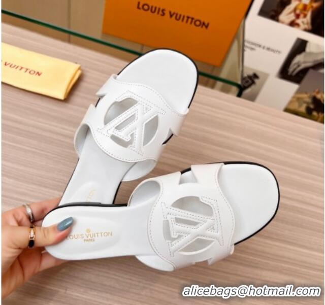 Stylish Louis Vuitton LV Isola Leather Flat Slide Sandals White 608005