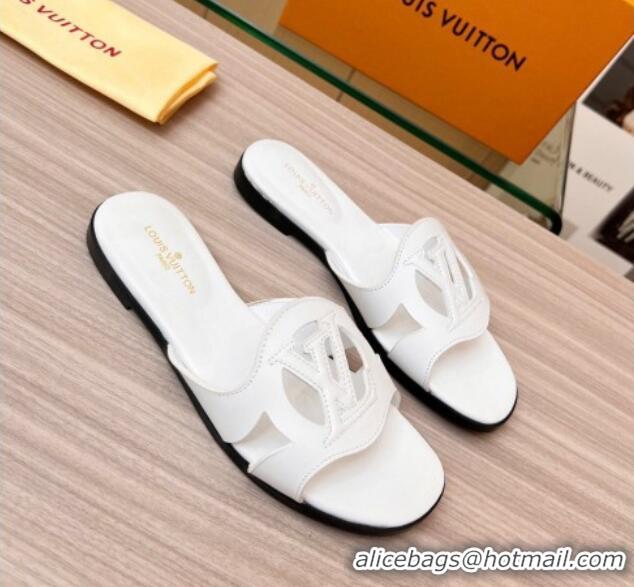 Stylish Louis Vuitton LV Isola Leather Flat Slide Sandals White 608005