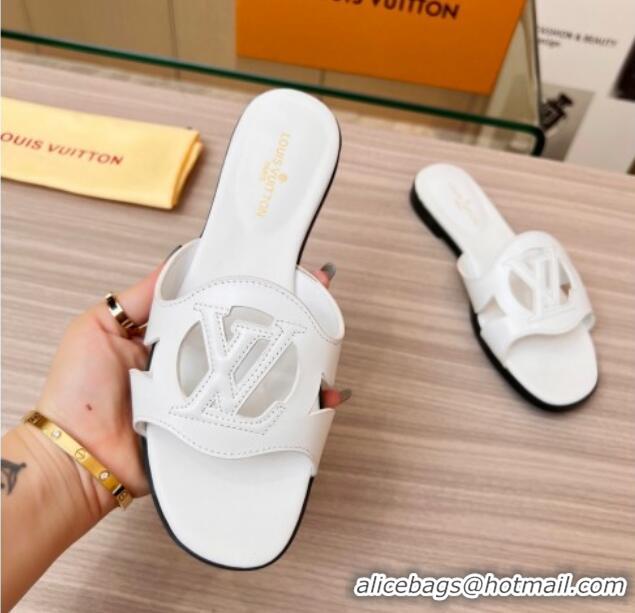 Stylish Louis Vuitton LV Isola Leather Flat Slide Sandals White 608005