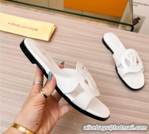 Stylish Louis Vuitton LV Isola Leather Flat Slide Sandals White 608005