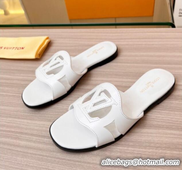 Stylish Louis Vuitton LV Isola Leather Flat Slide Sandals White 608005