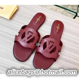 Unique Style Louis Vuitton LV Isola Leather Flat Slide Sandals 608005 Burgundy