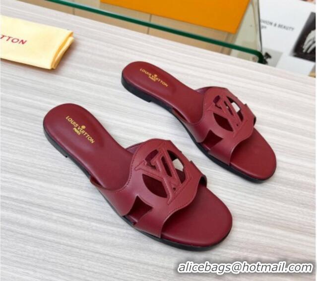 Unique Style Louis Vuitton LV Isola Leather Flat Slide Sandals 608005 Burgundy