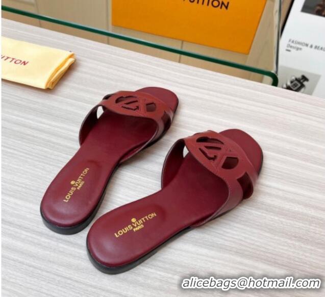 Unique Style Louis Vuitton LV Isola Leather Flat Slide Sandals 608005 Burgundy