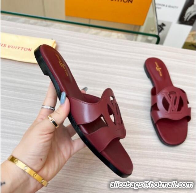 Unique Style Louis Vuitton LV Isola Leather Flat Slide Sandals 608005 Burgundy