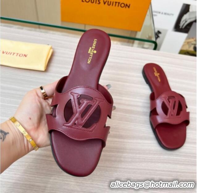 Unique Style Louis Vuitton LV Isola Leather Flat Slide Sandals 608005 Burgundy