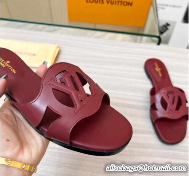 Unique Style Louis Vuitton LV Isola Leather Flat Slide Sandals 608005 Burgundy