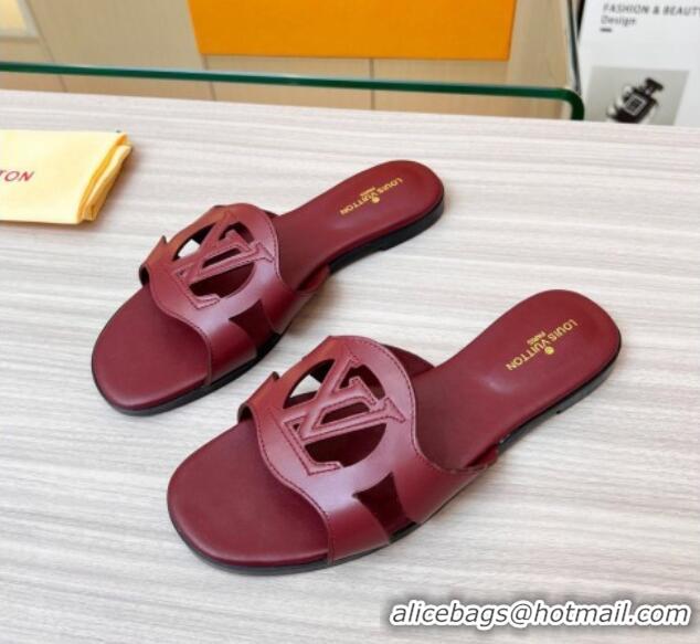 Unique Style Louis Vuitton LV Isola Leather Flat Slide Sandals 608005 Burgundy