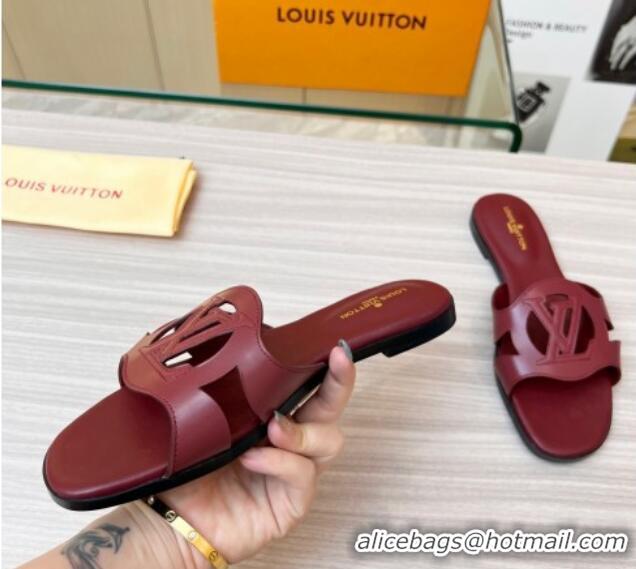 Unique Style Louis Vuitton LV Isola Leather Flat Slide Sandals 608005 Burgundy