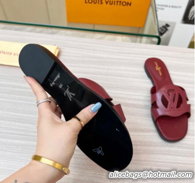 Unique Style Louis Vuitton LV Isola Leather Flat Slide Sandals 608005 Burgundy