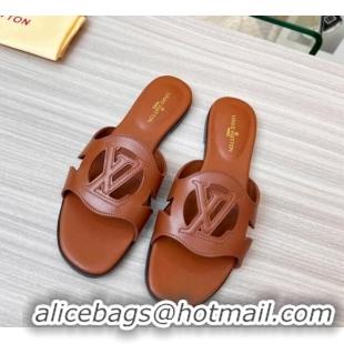 Sophisticated Louis Vuitton LV Isola Leather Flat Slide Sandals 608005 Brown