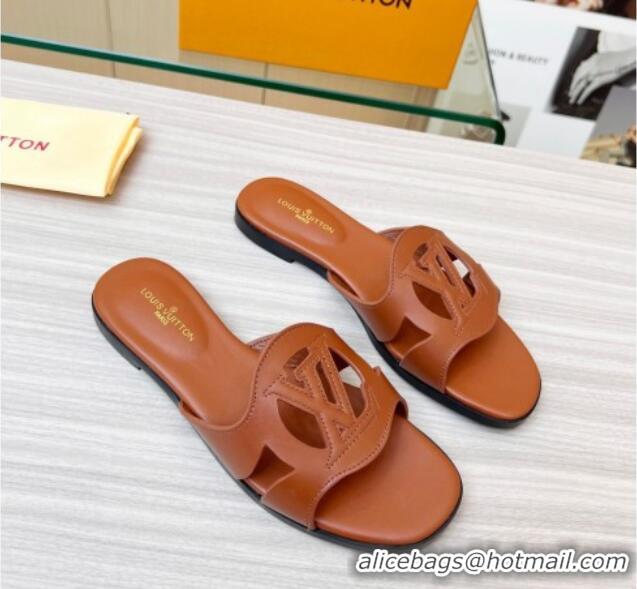 Sophisticated Louis Vuitton LV Isola Leather Flat Slide Sandals 608005 Brown