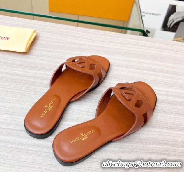 Sophisticated Louis Vuitton LV Isola Leather Flat Slide Sandals 608005 Brown