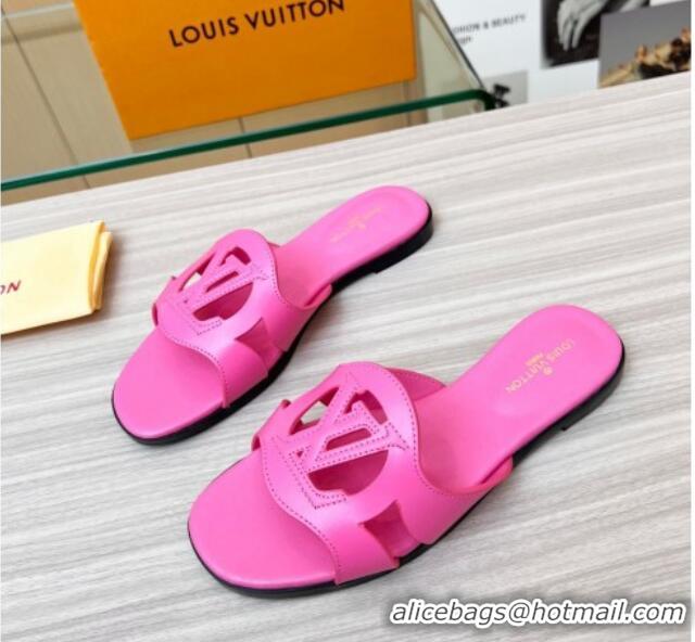 Best Product Louis Vuitton LV Isola Leather Flat Slide Sandals 608005 Dark Pink