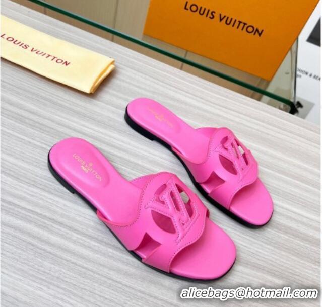 Best Product Louis Vuitton LV Isola Leather Flat Slide Sandals 608005 Dark Pink