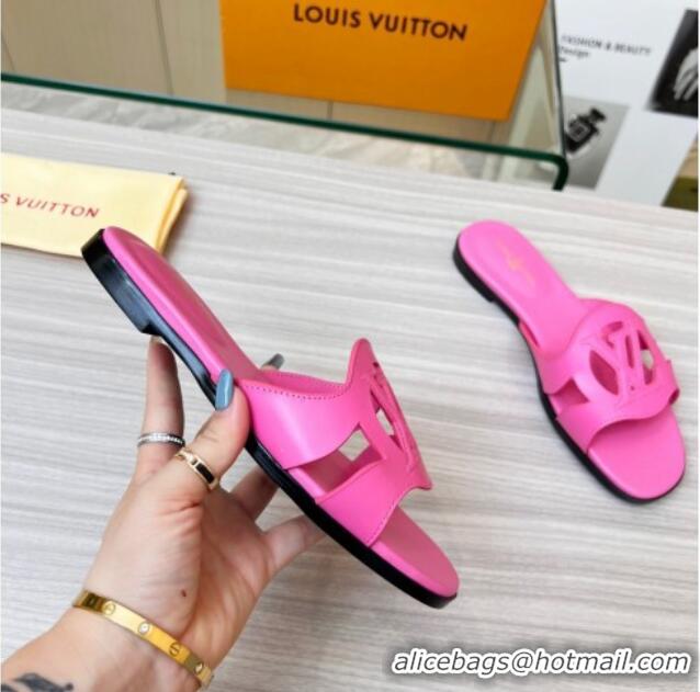 Best Product Louis Vuitton LV Isola Leather Flat Slide Sandals 608005 Dark Pink