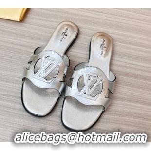 Best Stylish Louis Vuitton LV Isola Leather Flat Slide Sandals 608005 Silver