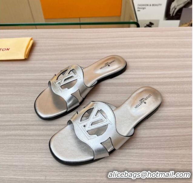 Best Stylish Louis Vuitton LV Isola Leather Flat Slide Sandals 608005 Silver